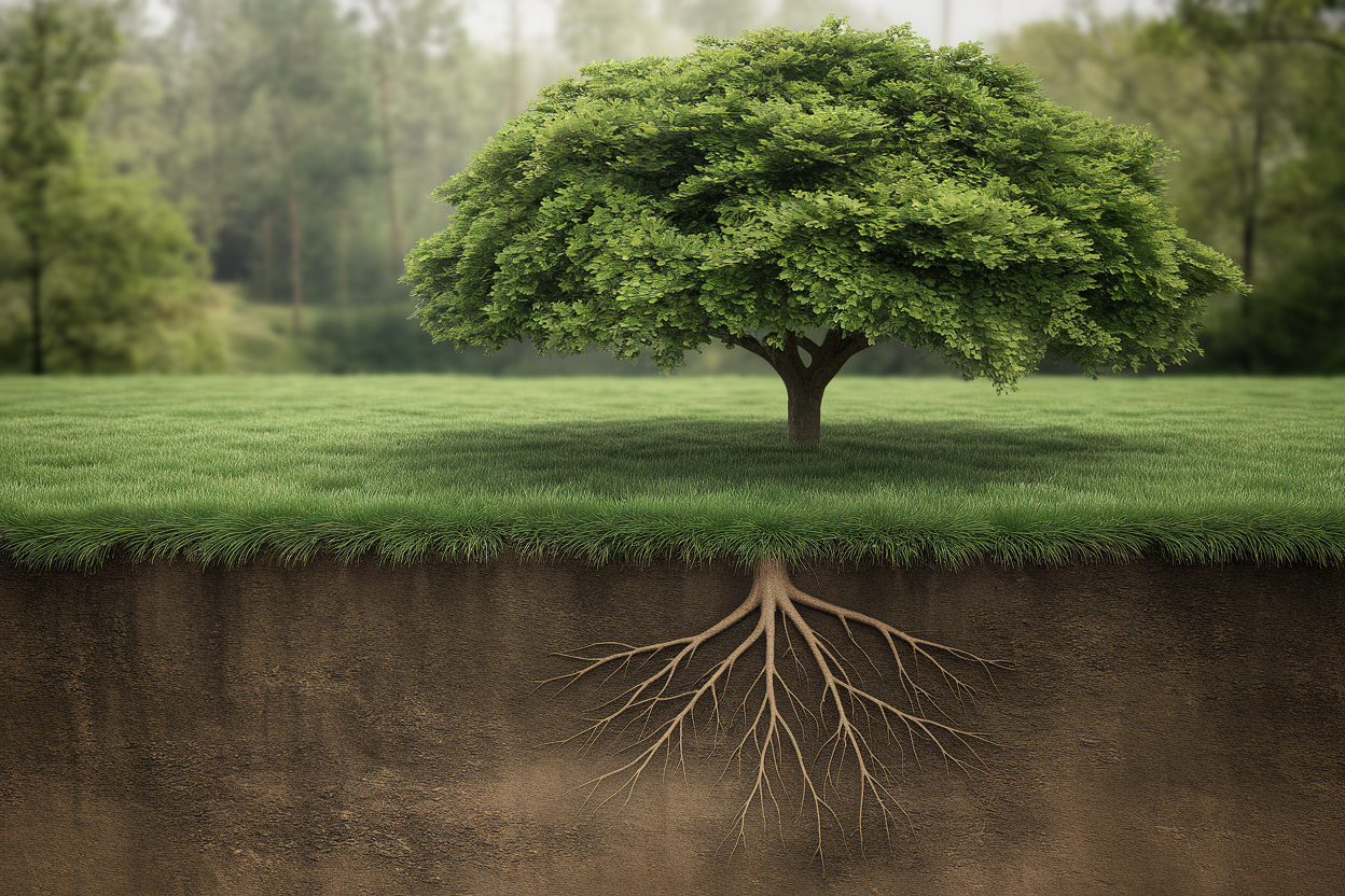 arbre-racines-sol-foret-floue
