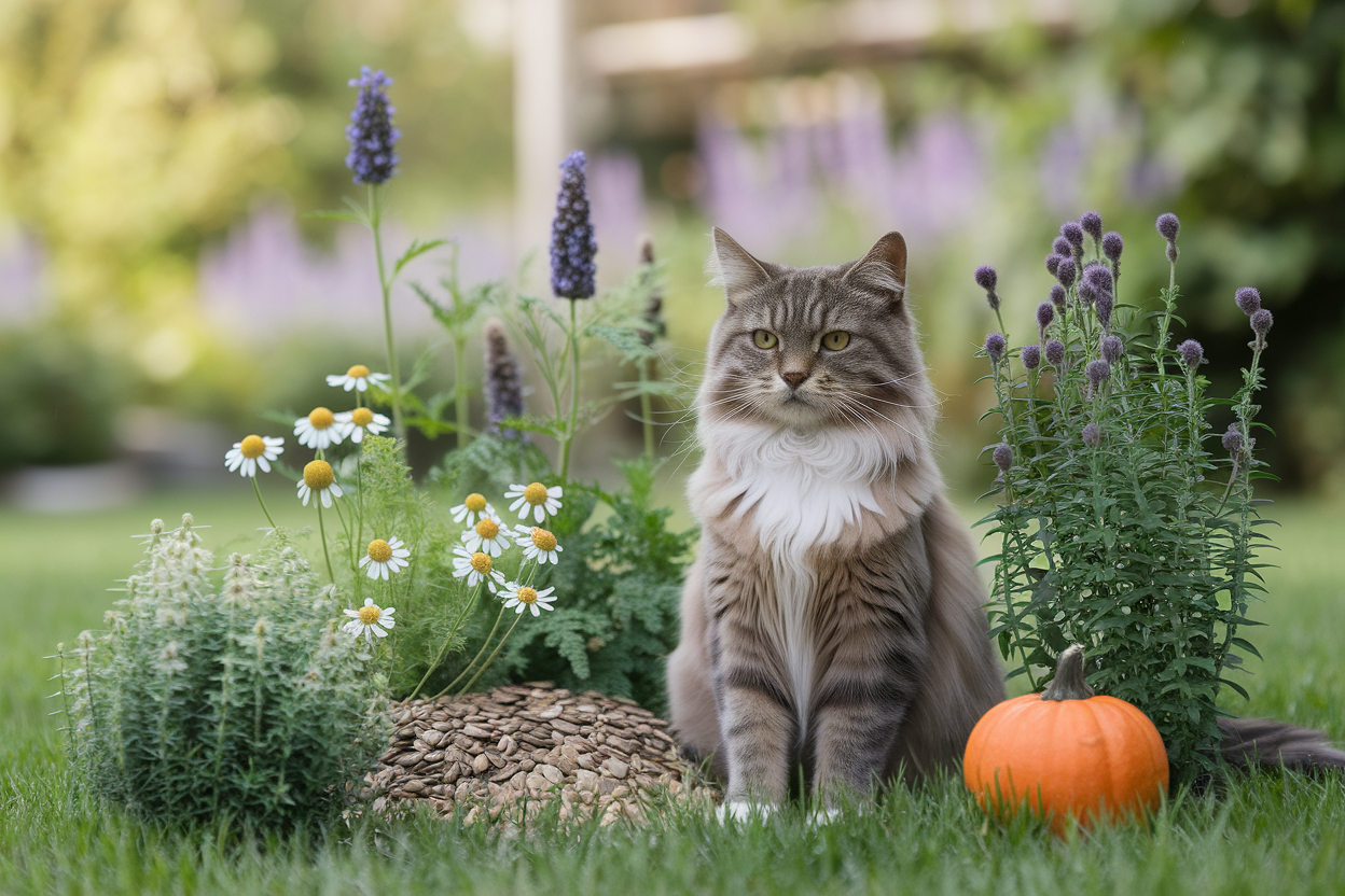 chat-plantes-medicinales-jardin-flou