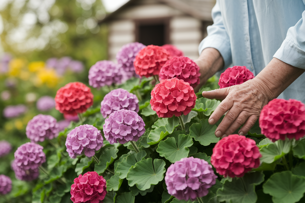 geraniums-mains-agees-jardin-cabane
