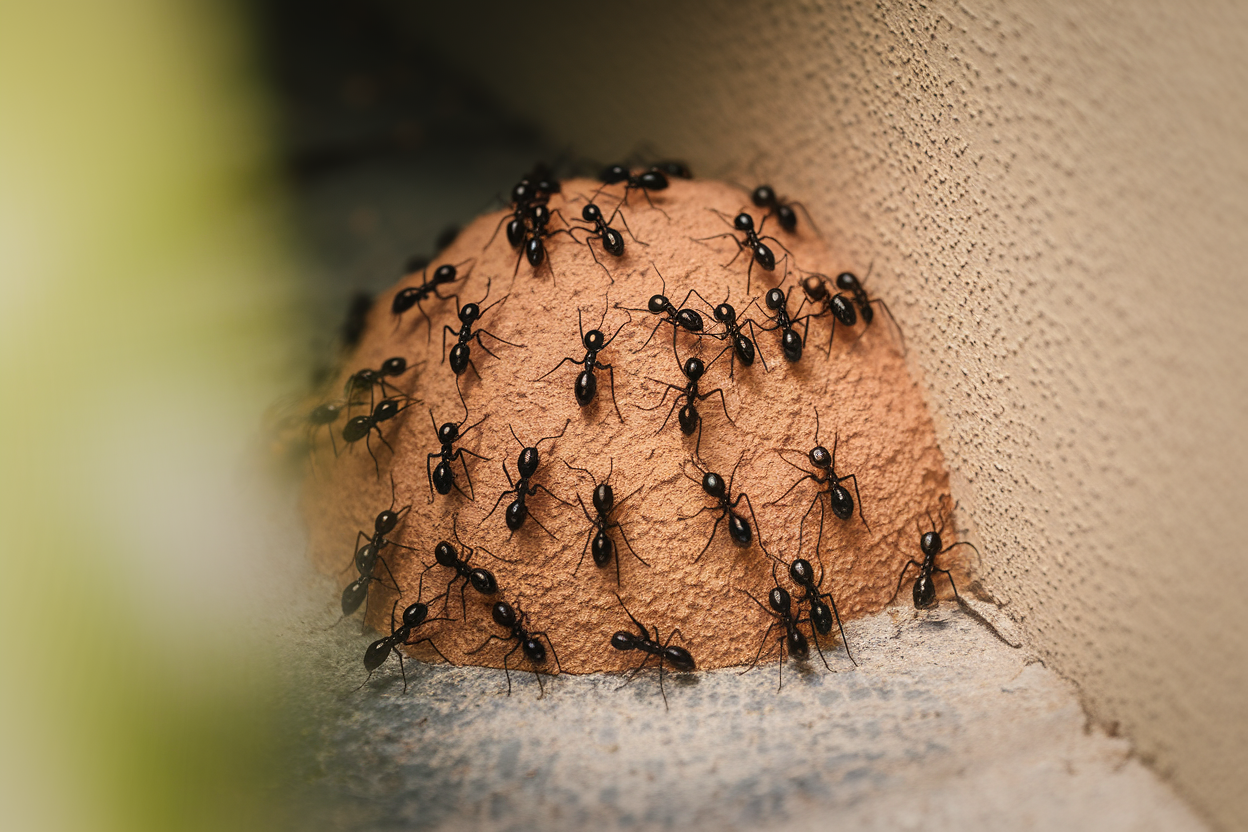 gros-plan-fourmiliere-fourmis-mur-flou