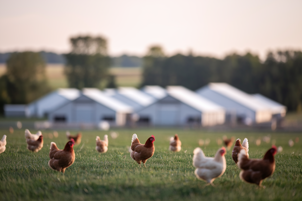 poulets-ferme-batiments-blancs